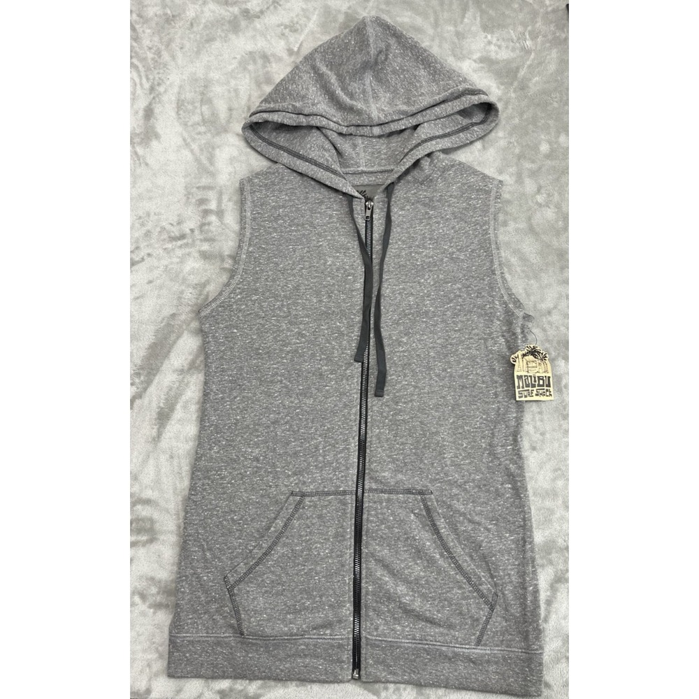 MALIBU SURF SHACK Vest Women Medium Gray Full Zip Sleeveless Hoodie Pockets